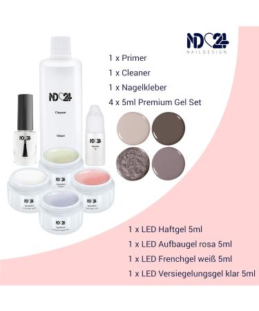 ND24 NAILDESIGN Geln gel Starter Set Premium LED Gel Kit for Beginners | Includes LED Lamp French & Sealing Gels Vegan & Made in Germany - Buy Online on SooperMarket.com