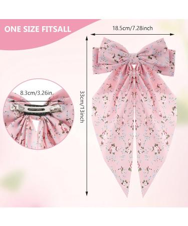 Andibro Pink French Bow Hair Clip Flower Pattern Ribbon Bow Hairpins Long Tail Big Bow Barrettes Soft Silky Satin Hairclips 90's Aesthetic Hair Accessories Decor with Metal Clip for Women - Buy Online on SooperMarket.com
