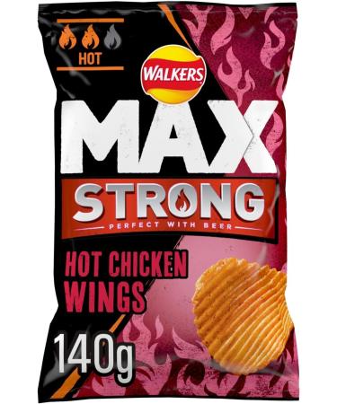 Walkers Max Strong Hot Chicken Wings Crisps 9 x 140g Bags