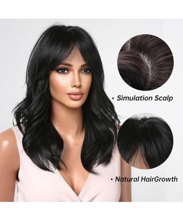 Allbell Black Wavy Wigs for Women - Natural Wave Bob Wigs with Bangs | Shop Internationally! - Buy Online on SooperMarket.com