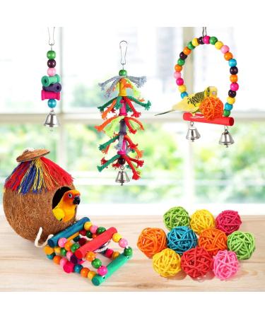 17-Piece Bird Parakeet Toy Set | Swing, Chew, Climb, Hang | Coconut Cage Toys for Cockatiels, Conures, Finches, Budgies | Lovebird Accessories - Buy Online on SooperMarket.com