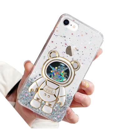 Rnrieyta bear bear astronaut stand case glitter for iPhone 6s/6 cute girls thin crystal protective cover bling transparent case bumper with astronaut holder kickstand transparent iPhone 6s/6 transparent