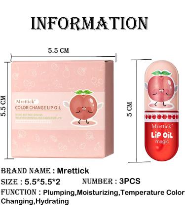 Mrettick 3Packs Hydrating Lip Oil Temperature Color Changing Lip Oil Plumping Lip Gloss Moisturizing Lip Oil Tinted for Lip Care and Dry Lip - Buy Online on SooperMarket.com