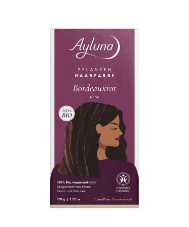 Ayluna plant hair color 90 Bordeaux red vegan hair color with henna Indian Krapp Fenugreek & Chamomile for a long -lasting color gloss & volume ammonia -free 100% gray hair cover 100g bordeaux red (1 Pack)