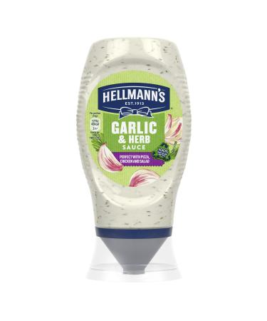 Hellmann's Garlic & Herb Creamy Sauce 100% recyclable squeezy bottle an ideal condiment for burgers wraps and fries 250 ml