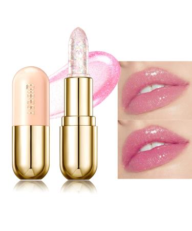 Nude Pink Lipstick Crystal Jelly Color Changing Lipstick Shine Hydrating Lipstick & Tinted Lip Balm Nutritious Crystal Lip Stick Great Gift For Women And Girl