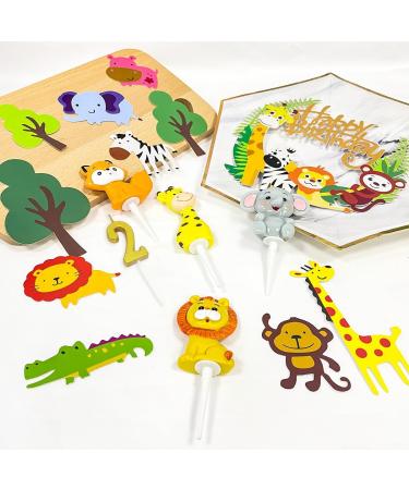 16-Piece Jungle Safari Cake Decorations for 2nd Birthday - Forest Animals & Happy Birthday Topper for Girls - Buy Online on SooperMarket.com