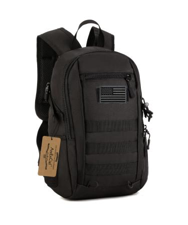 ArcEnCiel 12L Mini X-Small Tactical Backpack Military MOLLE Daypack Gear Assault Pack Camping Bag with Patch (Black)