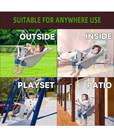 Baby Swing for Infants and Toddlers - Canvas Hammock Swing with Safety Belt and Mounting Hardware - Wooden Hanging Seat for Babies up to 4 Years - Cute Animal Design - Buy Online on SooperMarket.com