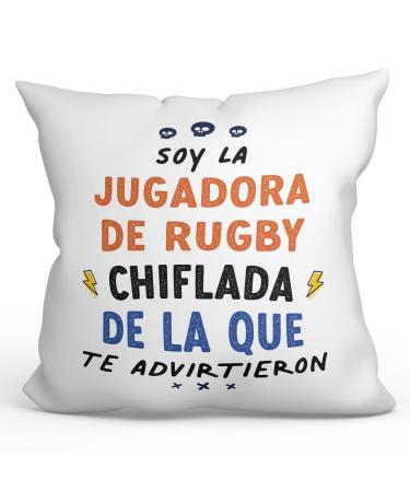 MUGFFINS RUGBY PLAYER woman Cushion Padding included - in Spanish - Todos te advirtieron - Funny gift - Pillow: cover and filling 15.7x15.7 inches Jugadora De Rugby
