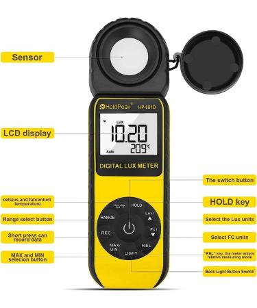 HOLDPEAK HP-881D Digital Lux Meter | 1-400,000 Lux/1-40,000 FC | Rotatable Detector for LCD Lights and Plants | Lumen Meter - Y-HP-881D - Buy Online on SooperMarket.com