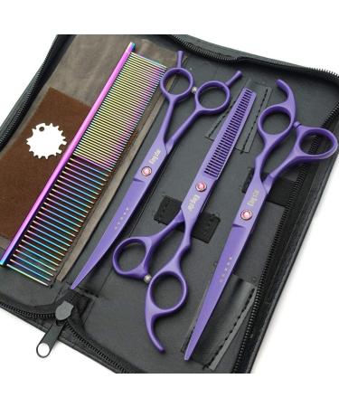 Kingstar 7 Pet Grooming Scissors Set - Straight, Thinning, Curved - Purple Professional Kit with Case and Comb - Buy Online on SooperMarket.com