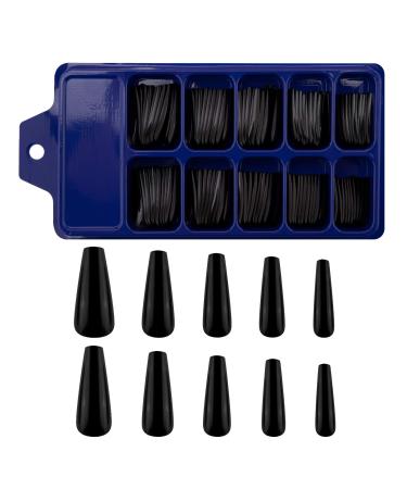 SAVITA 100Pcs Extra Long Press on Nails Acrylic Artificial Fake Nails Coffin Long Ballerina Full Cover False Nails for Nail Art Nail Salon Supplies (Black)