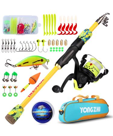 Soougayilang Children's Angelrod portable telescopic fishing rod and roll with a spinning fishing tackle bag bait for young people girls and boys travel children's fishing rod Yellow