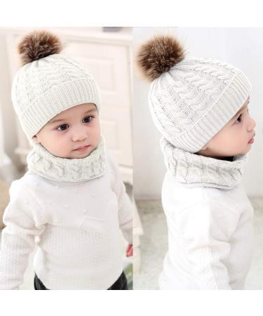 Yinuoday Toddler Baby Knit Hat Scarf Set - Winter Warm Beanie Cap with Circle Loop Scarf Neckwarmer in White (2PCS) - Buy Online on SooperMarket.com