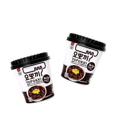 Yopokki double pack black beans Jjajang - rice cake in the cup - Black Beans Rice Cake Cup - spicy Korean rice cake - OG Asia - 2x 120g 2 pack beans