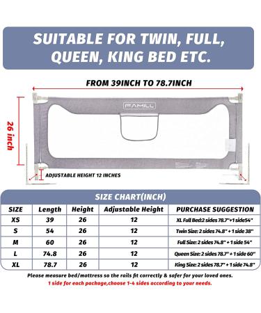 Toddler Bed Rail Guard - Grey 74.8inch for Queen, King, Twin, Full Size Beds - Extra Length 54-78.7 - Kids' Bed Rails & Rail Guards - Buy Online on SooperMarket.com