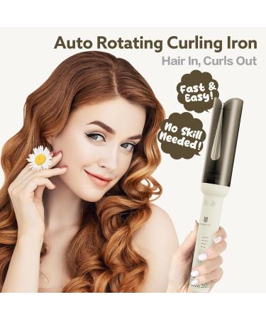 Rotating Curling Iron - Anti-Scald Automatic Curler 1.25 Inch | Adjustable Heat & Fast Heating | Safe Hair Styling Tool (White - Buy Online on SooperMarket.com
