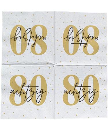 Shop 20 Premium 80th Birthday Napkins - White Gold & Black | 33x33 cm - International Shipping Available - Buy Online on SooperMarket.com