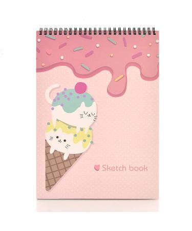 MEMX Sketch Book for Kids, 8X11.5 100 Pages(110gsm), Spiral Bound Artist Sketch Pad, Durable Acid Free Sketchbook for Painting, Sketching or Doodling, Best Gifts for Drawing Boys and Girls, White 1 Pack Ice cream cone