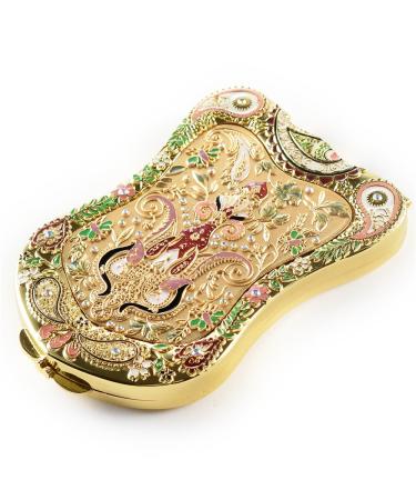 Antique-Like Compact Mirror By Jinvun: Durable Travel Purse Makeup Mirror With Luxury Vintage Design  Shield Shape  Magnification & Clear Reflection-Unique Jewellery Gift Gold02