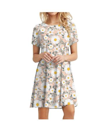 ZSDVBZS Summer Dresses for Women 2023 Casual Loose Short Sleeve Crewneck T Shirt Dress Boho Swing Beach Cover Up Sundress A01_pink X-Large