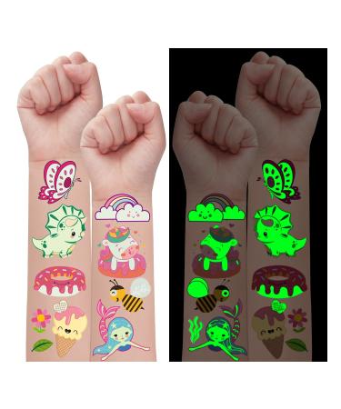 Partywind 10 Sheets Glow Temporary Tattoos for Girls  Luminous Fake Tattoo Stickers for Kids with Unicorn/Mermaid/Butterfly  Kids Birthday Party Supplies Favors Gifts