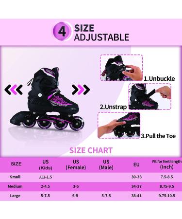 Rollingsurfer Adjustable Inline Skates - Full Light Up Wheels - Beginner Roller Blades for Kids & Adults - Pink - Large Size (5-9) - Buy Online on SooperMarket.com