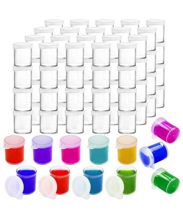 ZENFUN Set of 100 Mini Plastic Paint Cups with Lids  0.85 Oz(25ml) Paint Container Pots in Bulk  Clear Paint Storage Jars for Kids  Art  DIY Crafts