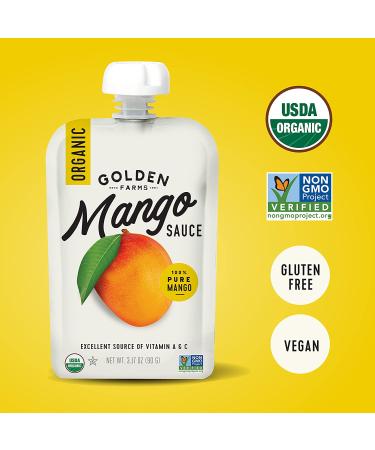 Golden Farms Mango Pouches - Pack of 12, 100% Pure Fruit, No Added Sugar, Vegan, Gluten-Free, Kosher, Organic Squeeze Pouch - 3.17oz Each - Buy Online on SooperMarket.com