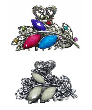 JCGY Set of 2 Metal Jaw Clips Small Hair Claw Clips U86420-1521multiOW multi color off white