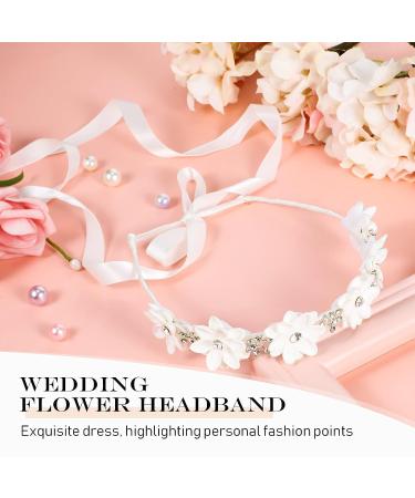 Syhood 2-Piece Elegant White Flower Headband with Ribbon and Rhinestones for Girls - Perfect for Weddings, Parties, and Special Occasions - Buy Online on SooperMarket.com