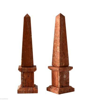 COPPIA OBELISCHI in TRAVERTINO ROSSO Old Obelisk Classic Sculpture Home Old Design H30cm
