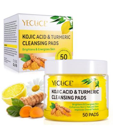 Kojic Acid & Turmeric Cleansing Pads Turmeric Cleansing Cotton Pads Rich in Turmeric Vitamin C Chamomile and Lemon Help to Balance Skin Oil and Water 50PCS