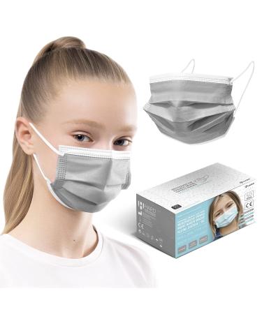 HARD 50 pieces Disposable Face Masks | Made in Germany | Type IIR & CE certified | Breathable Triple Layer - Filtration 99 78% | Elastic Earloops | Mouth Cover - SMALL SIZE - Grey 50 pieces small size (14 5 cm x 9 5 cm) Grey