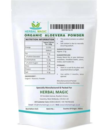 Organic Aloe Vera Powder - Premium Quality for Face, Hair, Smoothies & Baking - 100g - Buy Online on SooperMarket.com