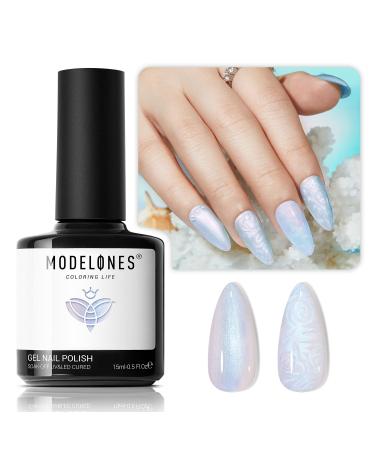 Modelones Pearl Gel Nail Polish 15ML Shimmer Mermaid Light Blue Gel Polish Pearlescent Shell Nail Gel Soak Off UV Gel Led Spring Gel Polish Swirl Shell Thread Effect DIY Manicure Gifts Pearl Blue