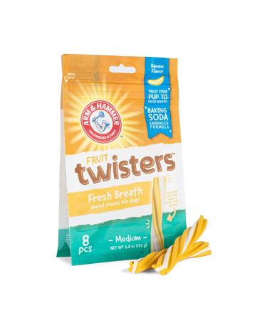 Arm & Hammer Fruit Twisters Fresh Breath Dental Treats for Dogs in Banana Flavor, 8 Pieces | Medium Dog Dental Chews Fight Bad Breath, Plaque & Tartar Without Brushing