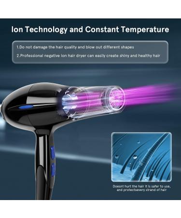 Cliplanyard Ionic Hairdryer 1200W AC Black Professional Hair Dryer Motor Fast Drying Salon with 2 Speed 3 Heat Setting Cool Button Diffuser Nozzle Concentrator Comb for Curly and Straight - Buy Online on SooperMarket.com
