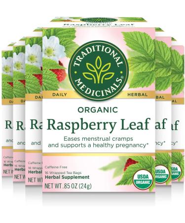 Traditional Medicinals - Organic Raspberry Leaf Herbal Women's Tea (Pack of 6) - Sustainably Sourced Fair Wild Red Raspberry Leaf - 96 Tea Bags Total 49.67 g (Pack of 6) Raspberry Leaf Herbal Tea