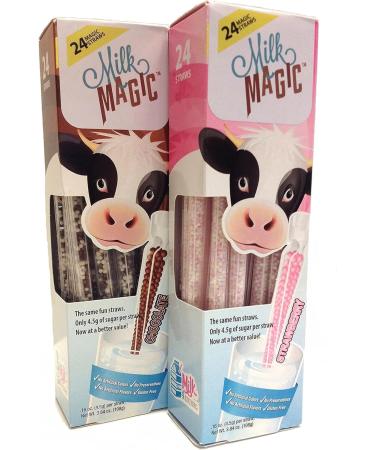 MILK MAGIC Flavoring Straws - Pack of 2 - Strawberry and Chocolate - 3.84 Oz.