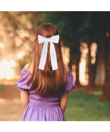 2 Pack Hair Bows for Girls and Women Large Bow Hair Clips Hair Barrette with Long Silky Satin White Hair Accessories for Girls(White) - Buy Online on SooperMarket.com