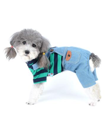 Ranphy striped pet cute jumpsuit girl young dogs clothes pajamas pajama summer shirt cotton cotton denim jacket for chihuahua yorkhire green m m (chest: 40cm back: 30cm) blue green