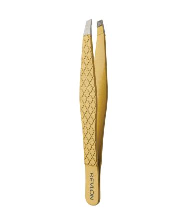Hair Removal Tweezer by Revlon, Gold Series Slant Titanium Coated, Diamond Particles For Maximum Grip, High Precision Tweezers for Men, Women & Kids ( Pack of 1)