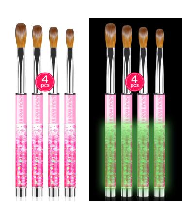 Saviland Kolinsky Acrylic Nail Brush Set - 4PCS Glows in The Dark Acrylic Nail Brushes for Acrylic Application, Professional Size 6/8/12/14 Acrylic Powder Brushes for Acrylic Nails Extension & Carving 4pcs Pure Kolinsky Acrylic Nail Brush