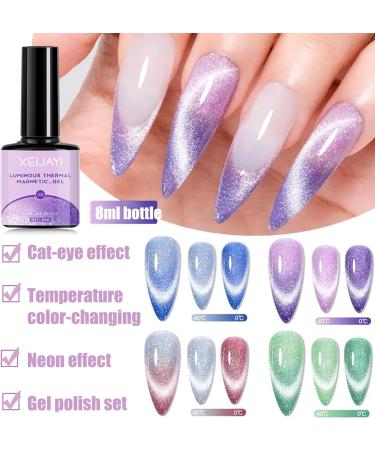 Holographic Gel Polish Glitter Cat Eye Gel Nail Polish Temperature Colour Changing UV Gel Polish Set with Neon Effect Soak Off Magnetic Nail Polish Nail Art Gift for Women - Buy Online on SooperMarket.com