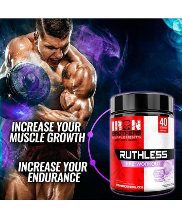 Iron Brothers Supplements Ruthless Pre workout Powder for Women & Men | Creatine-Free Nitric Oxide Booster | Energy & Focus | Workout Supplement Bulk Pre-Workout | 40 Servings (Grape Cotton Candy) - Buy Online on SooperMarket.com