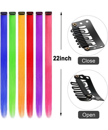 12 Pcs Colored Hair Extensions Colorful Clip in Hair Extensions 22 inch Synthetic Straight Hair Extensions for Kids Girls Women Pink series - Buy Online on SooperMarket.com