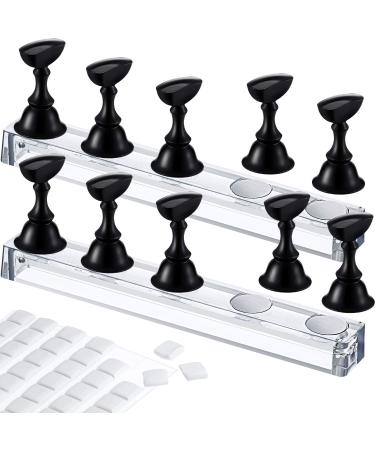 2 Set Acrylic Nail Design Practice Stands Magnetic Nails Holders Training Fingernail Display Stands DIY Nail Crystal Holders and 96 Pieces White Reusable Adhesive Putty (Black)