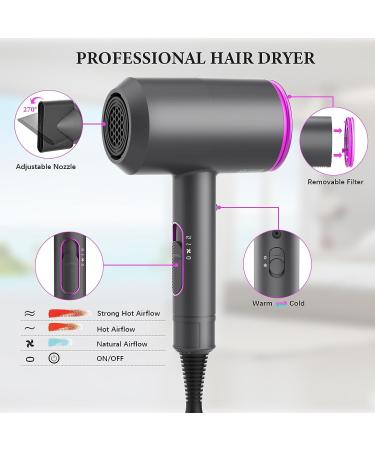 JIAABCHOMO 2000W Professional Hair Dryer with Ionic Technology - Fast Drying, 1 Diffuser, 2 Nozzles, 2 Speeds, 3 Heat Settings - Perfect for Women's Curly and Straight Hair - Buy Online on SooperMarket.com